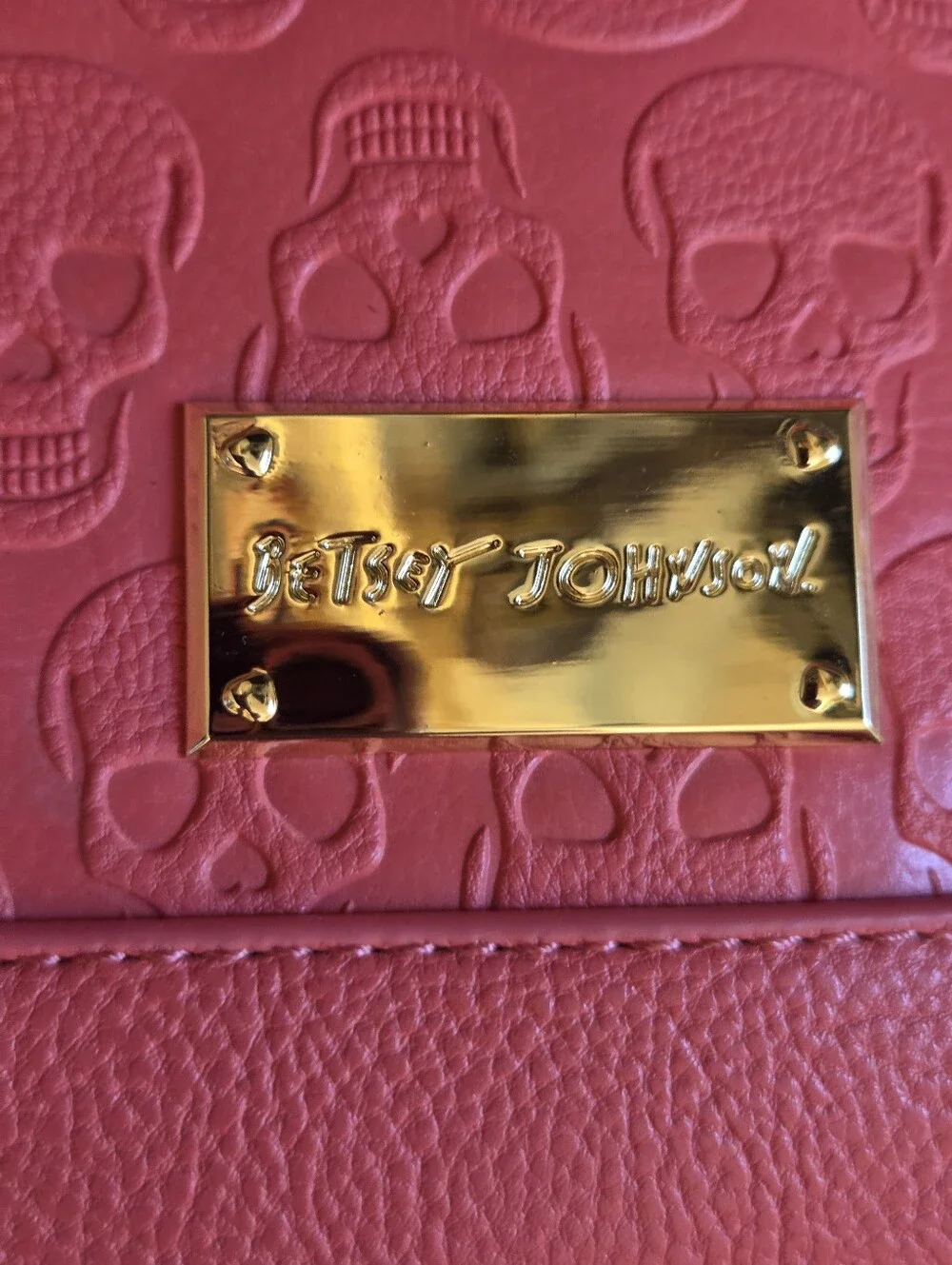 NWT Betsey Johnson Pink Embossed Skull Dome Satchel Crossbody Gold Hardware